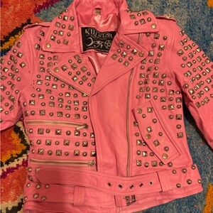 Killstar Pink Studded Leather Jacket